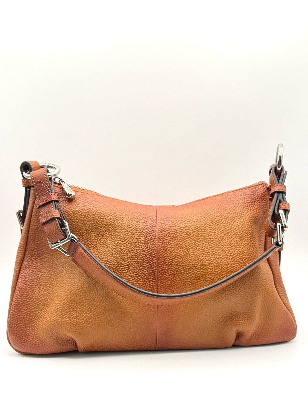 S-ZONE Tan Pebbled Genuine Leather Slouchy Hobo Shoulder Bag